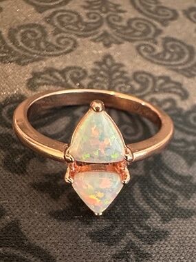 Rose Gold Tone Opalescent Double Stone Ring